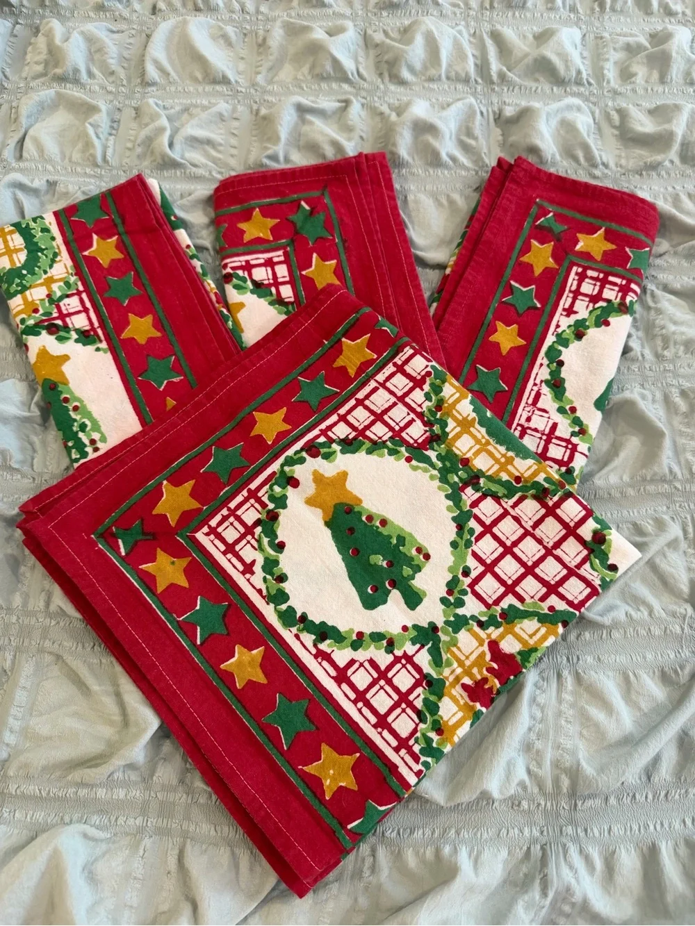 Festive Red & Green Christmas Tree pomegranate cloth napkins